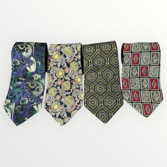 Bundle Silk Ties Lot of 4 Patterned Neckties Multicolor Geometric Artistic Style - Picture 1 of 8